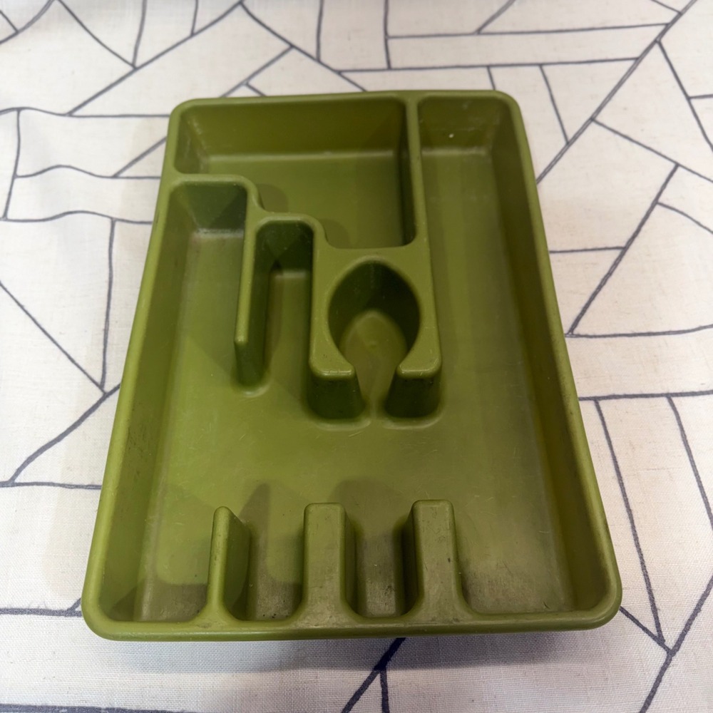 Rubbermaid Drawer Organizer 13x9 Olive Green Vintage Plastic Multi-Compartment